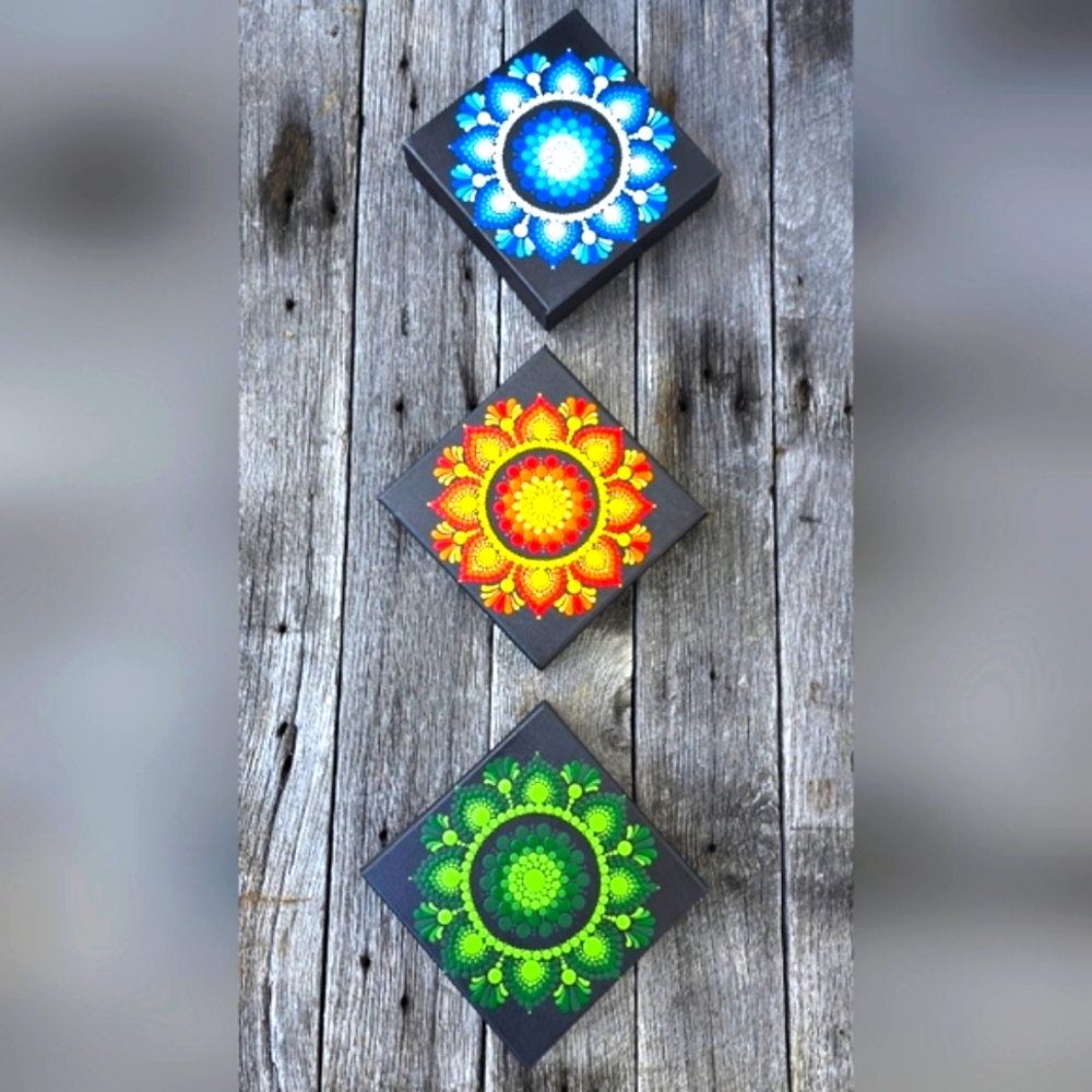 Original Art Mandala Canvas Hand Painted Boho Hippie Eclectic Aesthetic DotArt - Picture 3 of 9